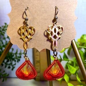 Peruvian Thread Art Earrings Golden to Orange